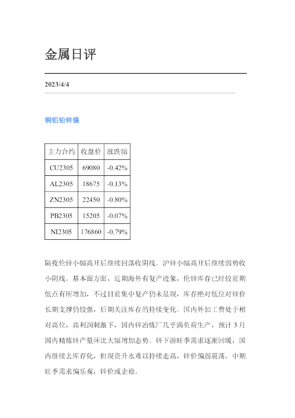 弘业期货金属日评