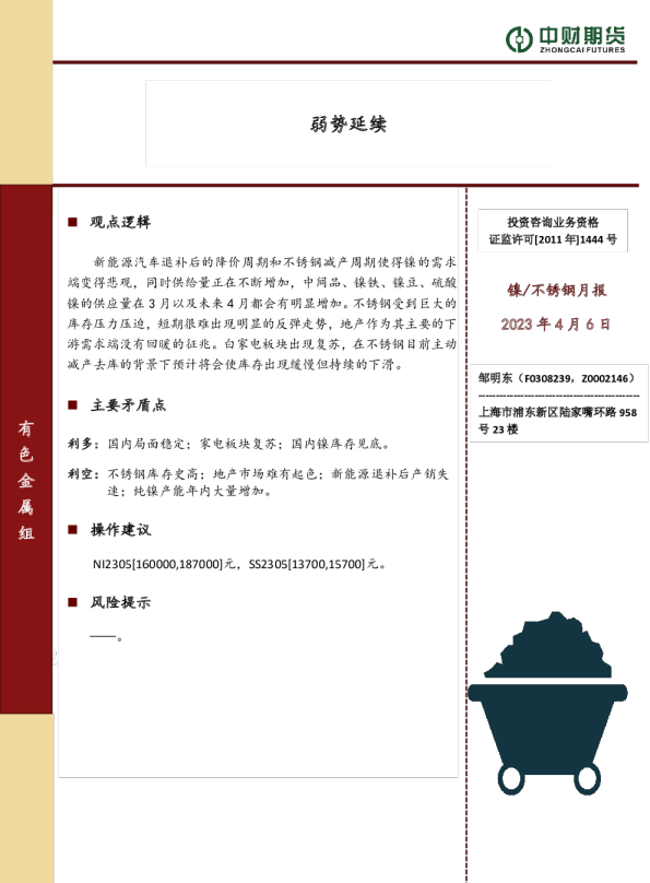 镍、不锈钢月报：弱势延续