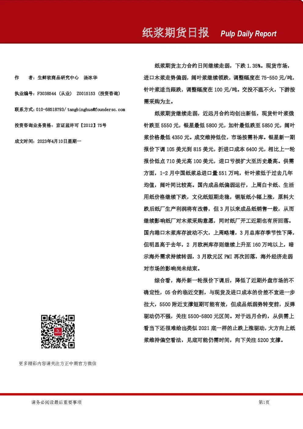 纸浆期货日报