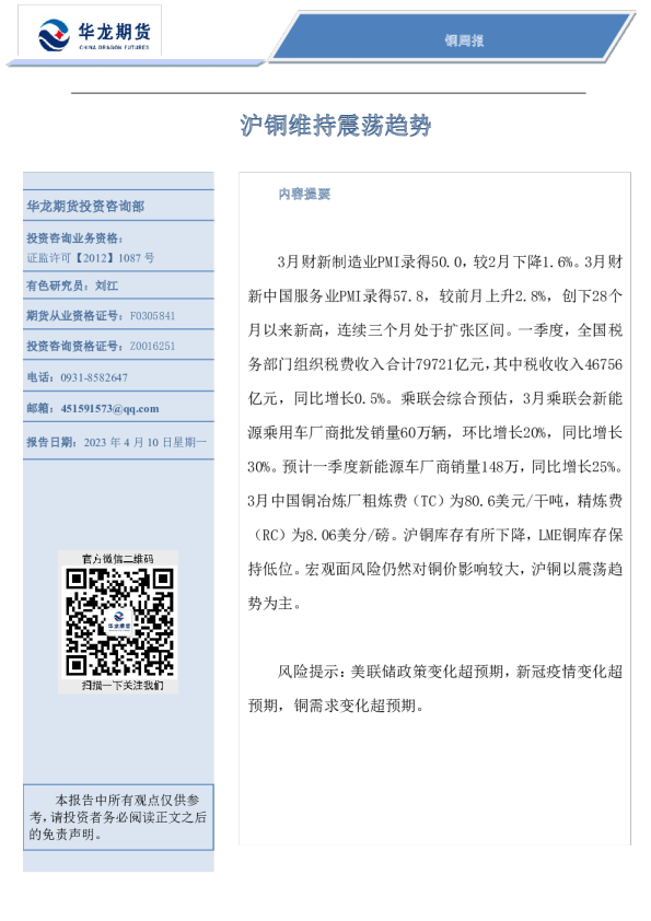 铜周报：沪铜维持震荡趋势