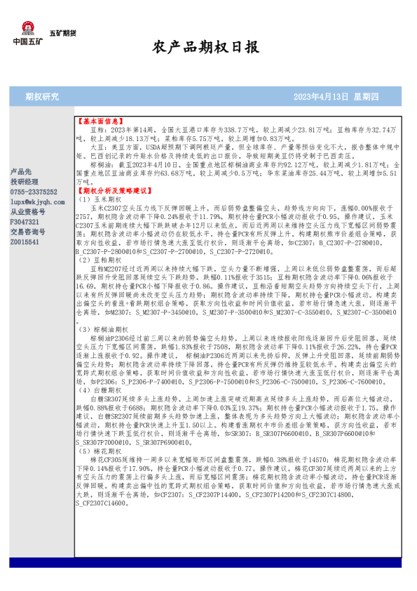 农产品期权日报