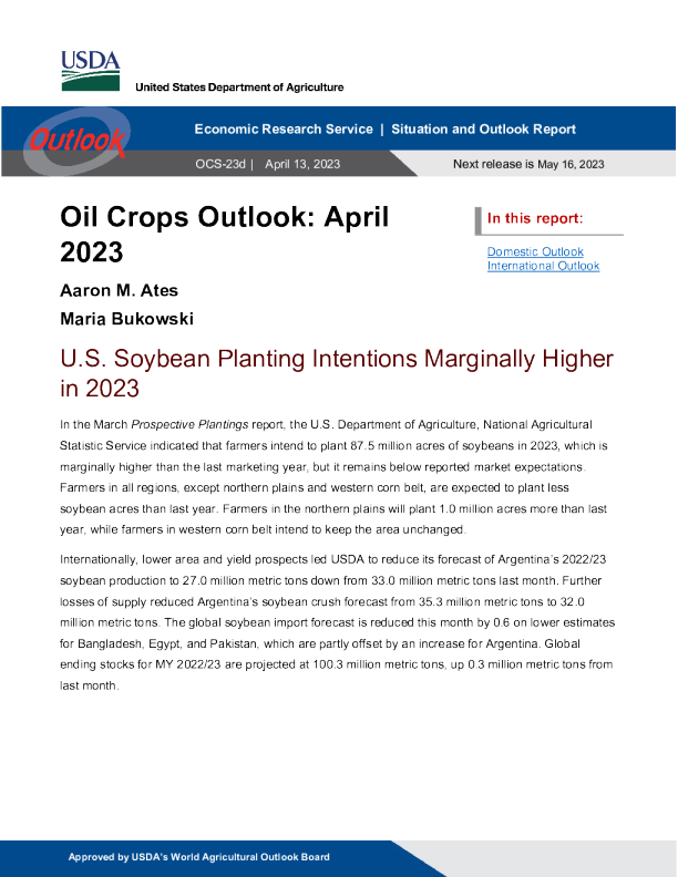 美国农业部油料作物展望 2023.4. 13