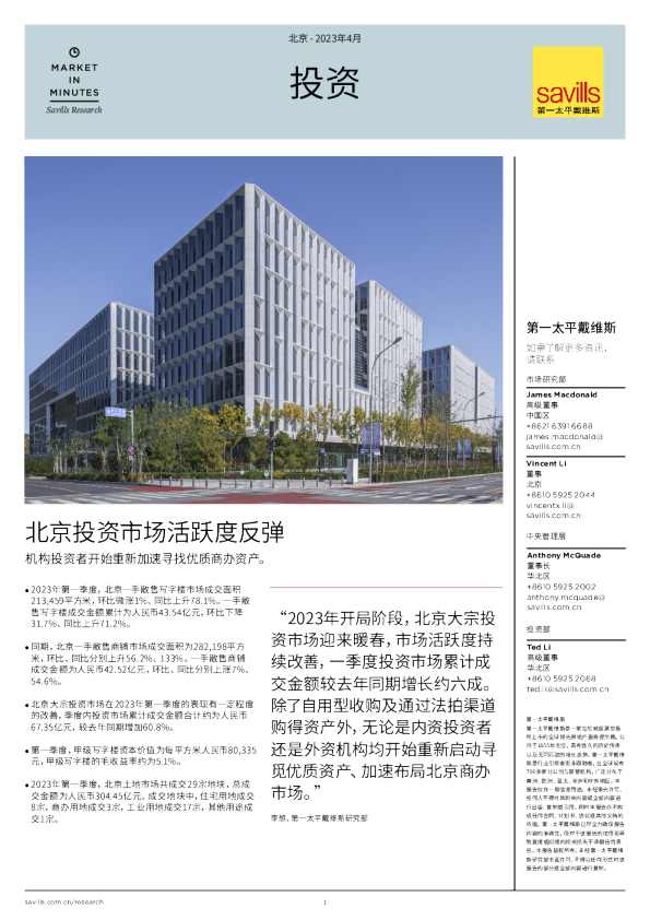 北京投资 2023年第一季度