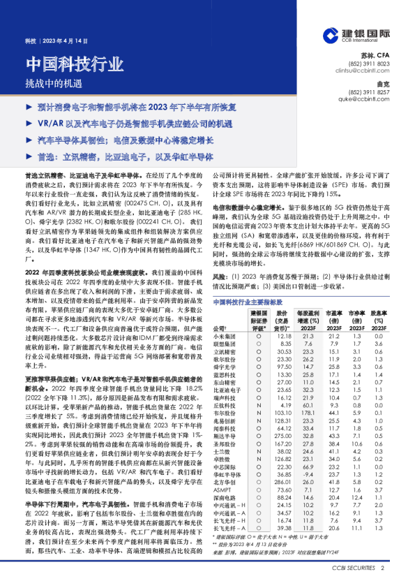 中国科技行业：挑战中的机遇