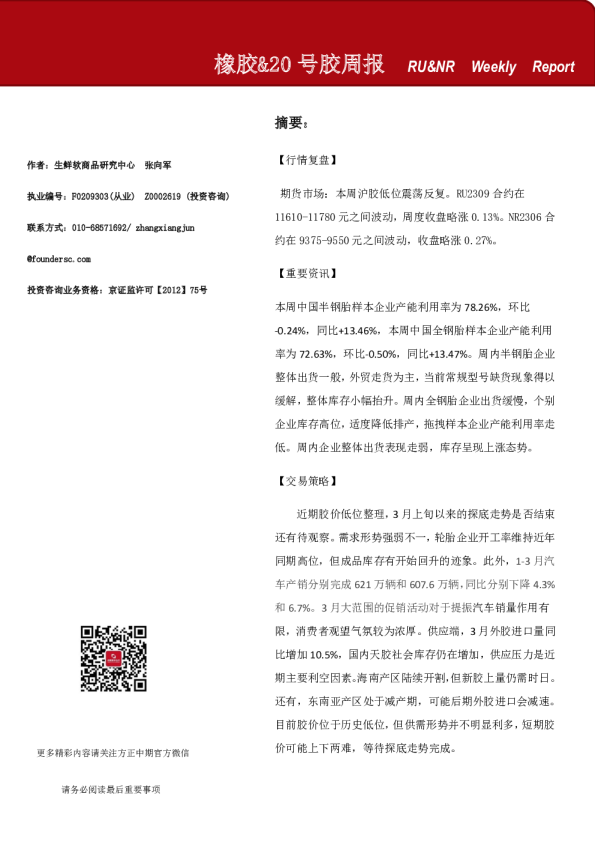 橡胶&20号胶周报