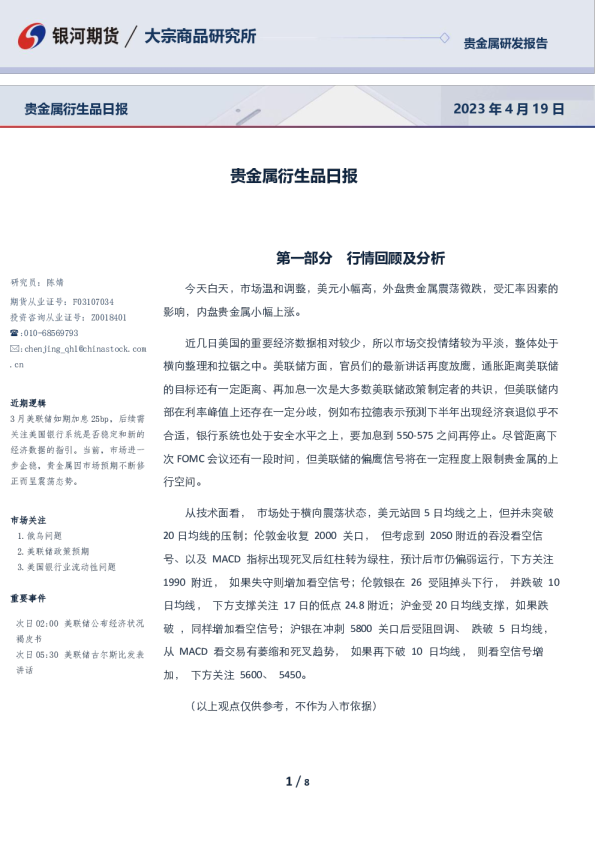 贵金属衍生品日报