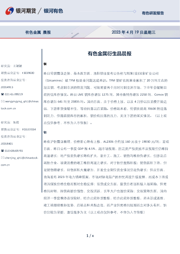 有色金属衍生品晨报