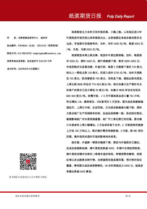 纸浆期货日报