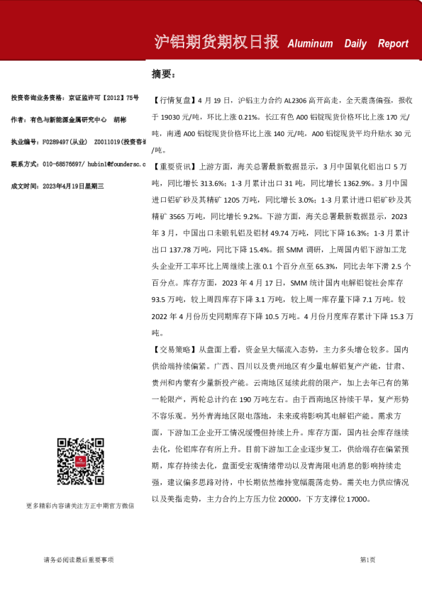 沪铝期货期权日报