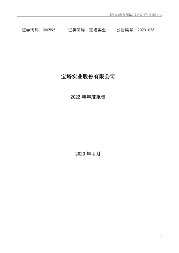宝塔实业：2022年年度报告