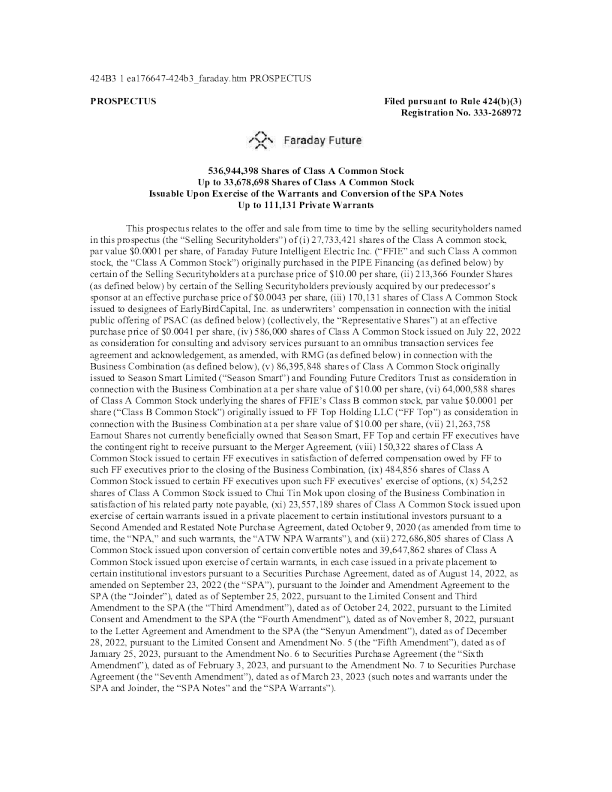 法拉第未来美股招股说明书(2023-04-20版)
