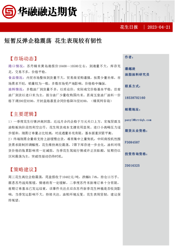 花生日报：短暂反弹企稳震荡 花生表现较有韧性