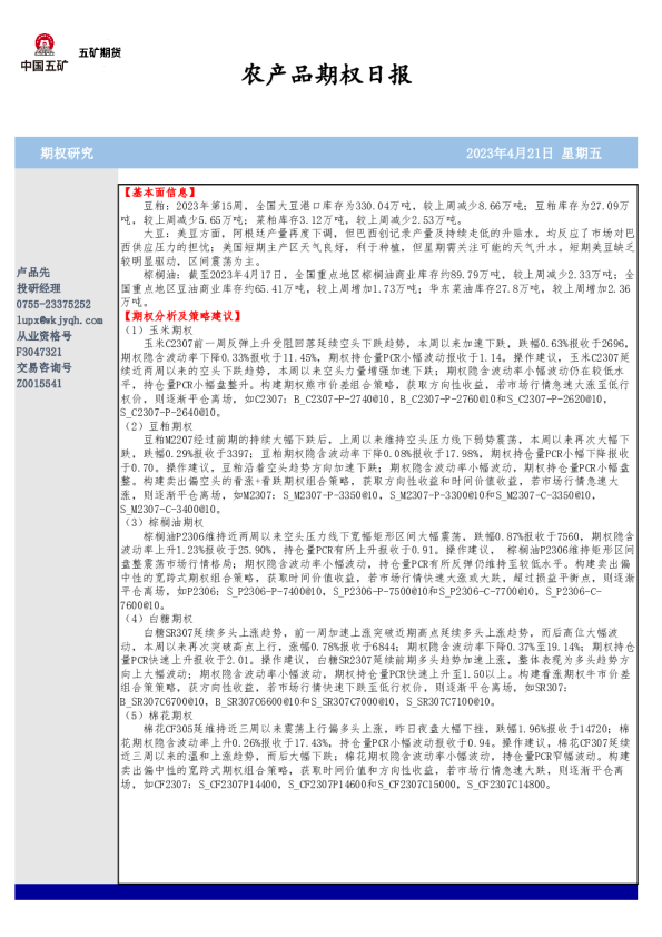 农产品期权日报