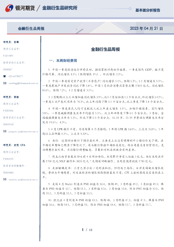 金融衍生品周报