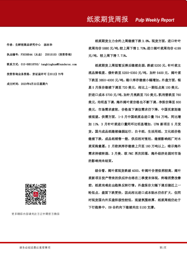 纸浆期货周报
