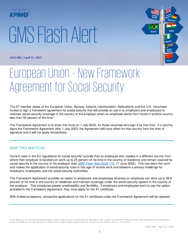 欧盟 – 社会保障新框架协议