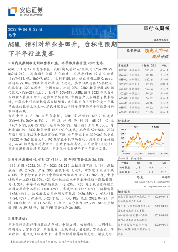 ASML指引对华业务回升，台积电预期下半年行业复苏