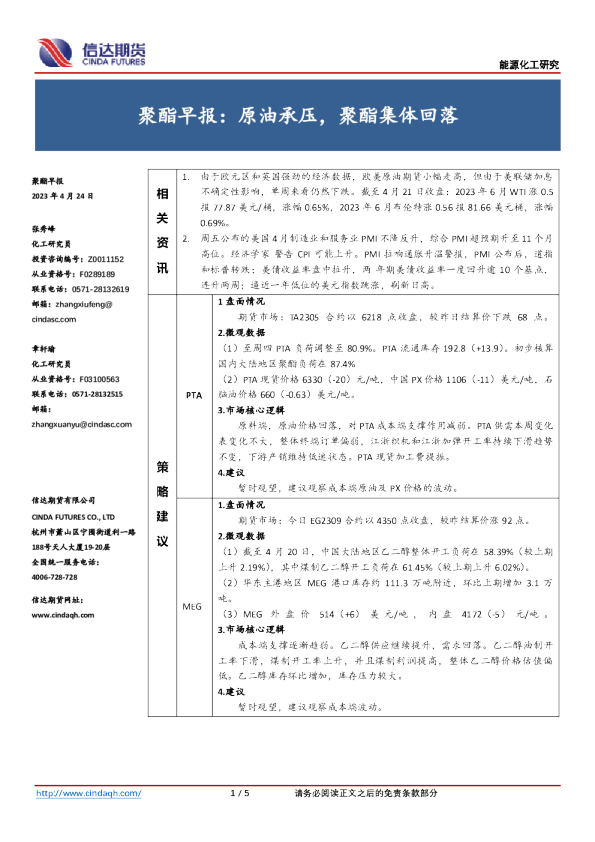 聚酯早报：原油承压，聚酯集体回落