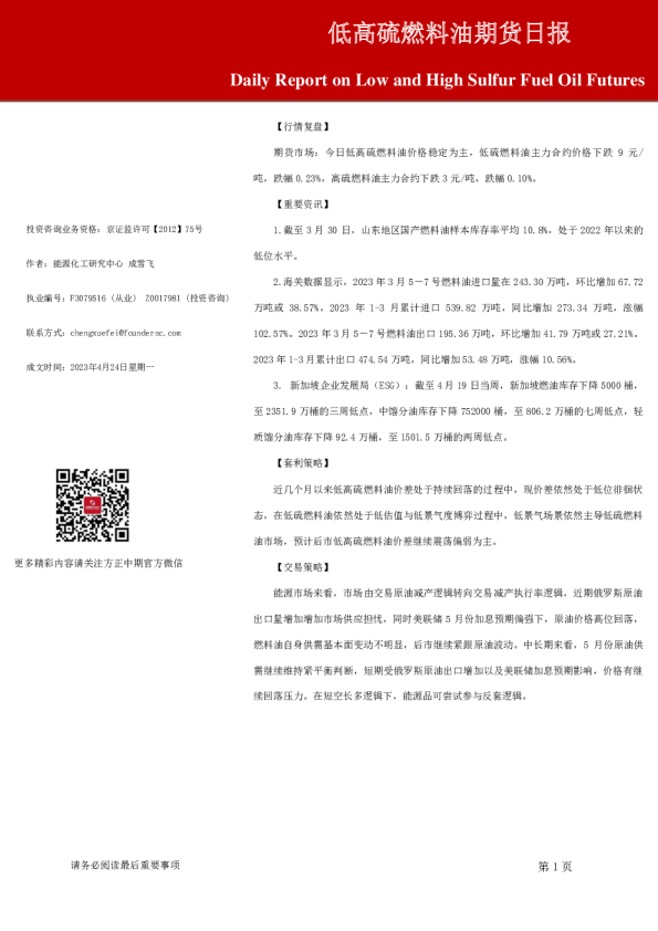 低高硫燃料油期货日报