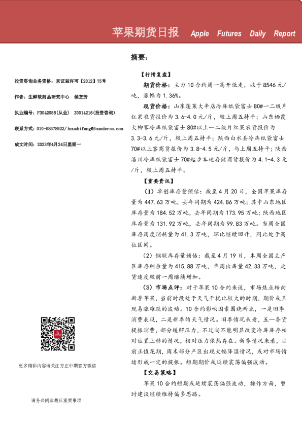 苹果期货日报
