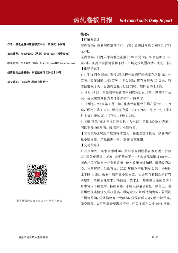 热轧卷板日报