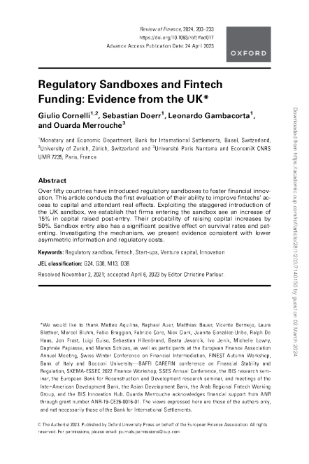 监管沙盒与金融科技融资原文