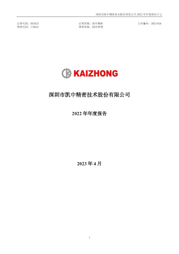 凯中精密：2022年年度报告
