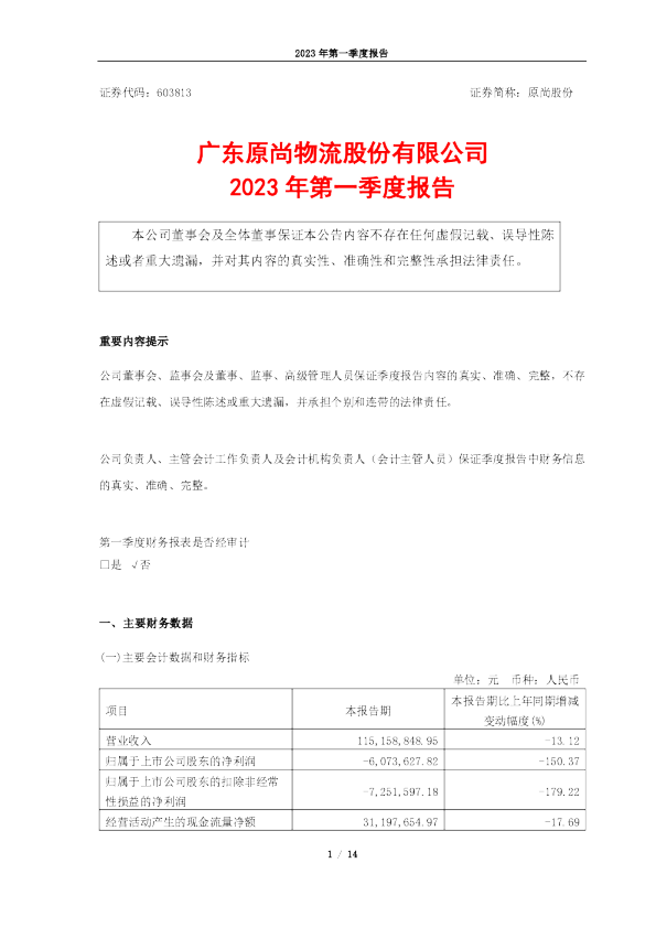 原尚股份：原尚股份2023年第一季度报告