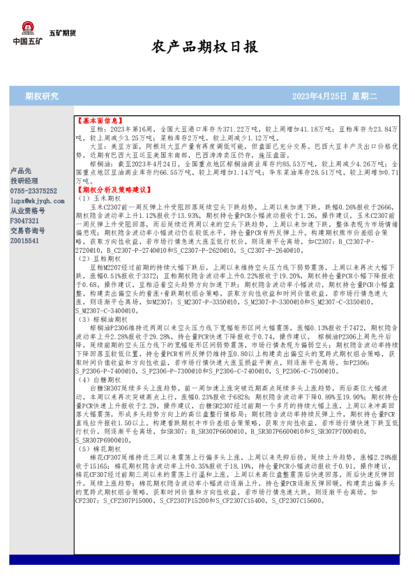 农产品期权日报