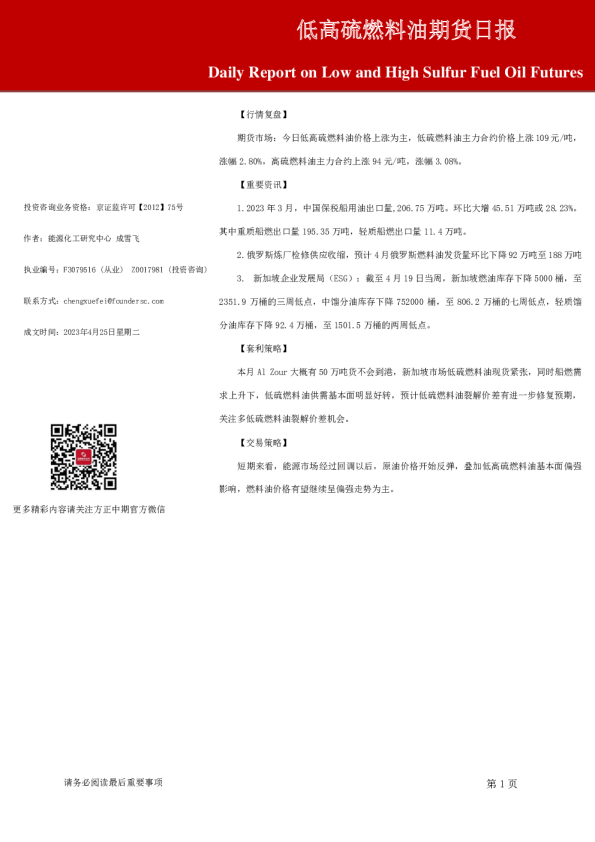 低高硫燃料油期货日报