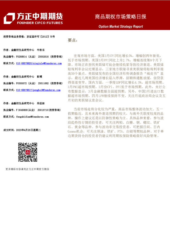 商品期权市场策略日报