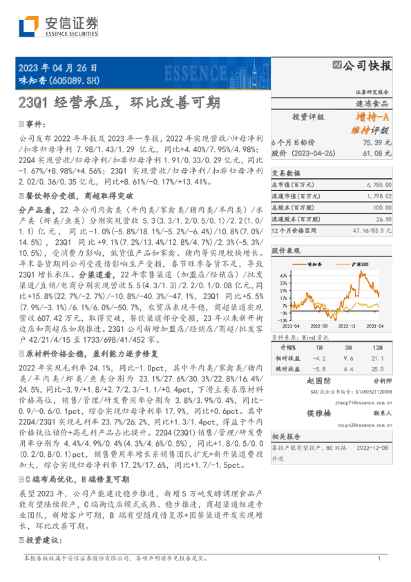 23Q1经营承压，环比改善可期