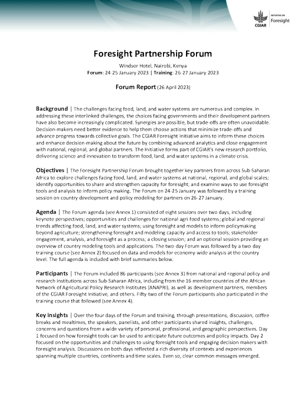 展望伙伴关系论坛 ： 论坛报告 （ 2023 年 4 月 26 日 ）