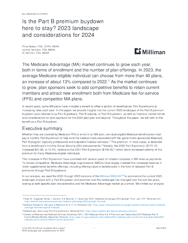 B部分的溢价购买会留在这里吗？2023年的前景和2024年的考虑