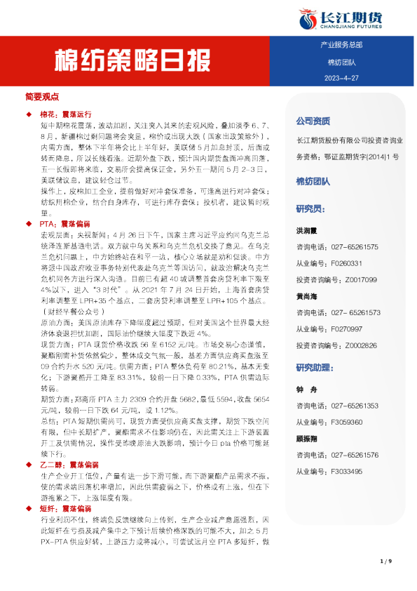 棉纺策略日报