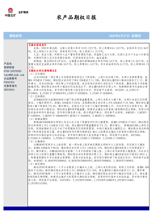 农产品期权日报