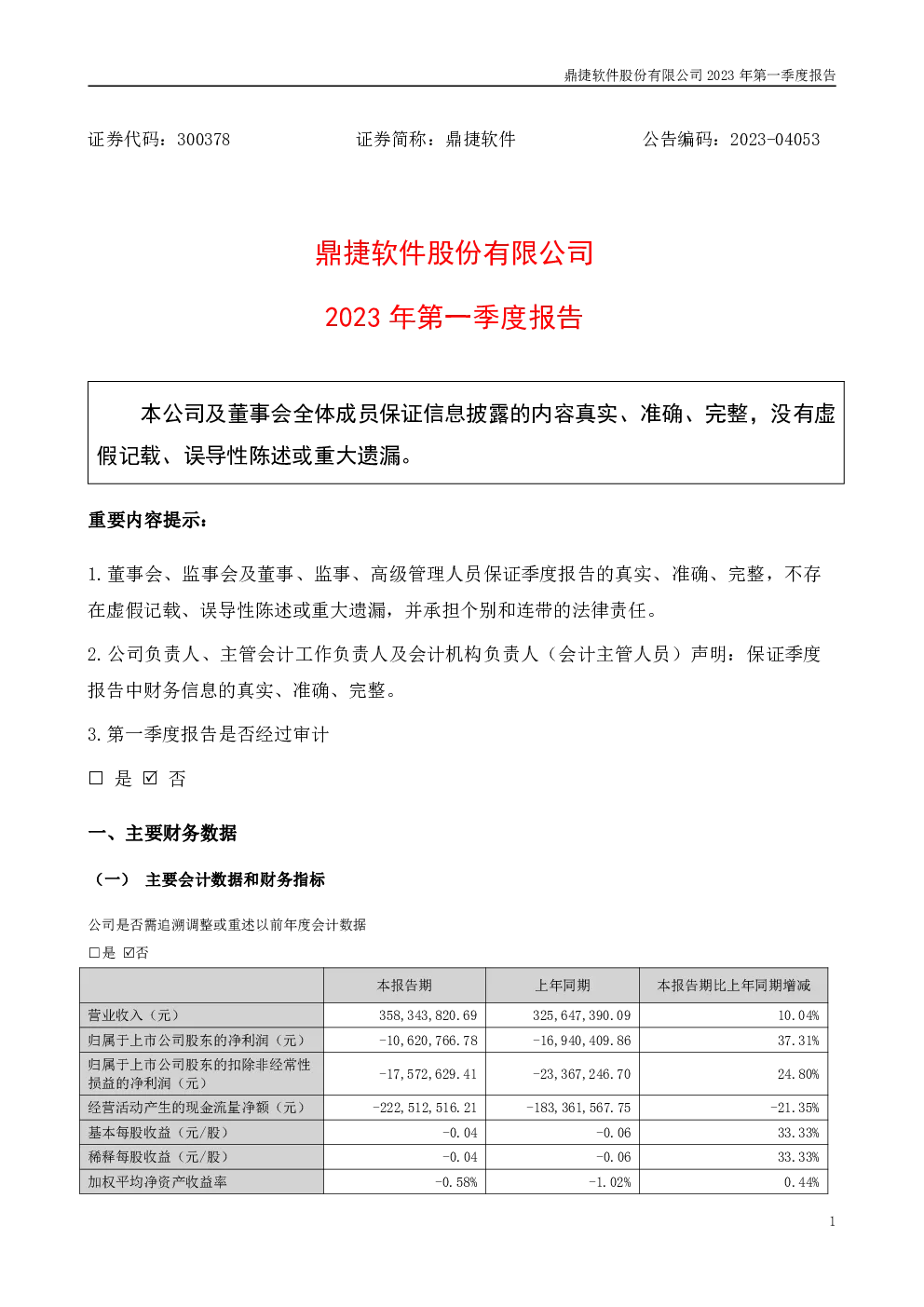 鼎捷软件：2023年一季度报告