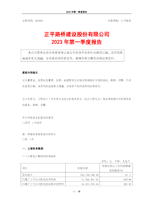 正平股份：正平股份2023年第一季度报告