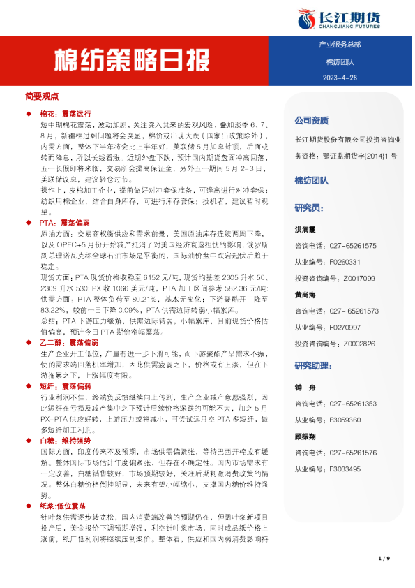棉纺策略日报