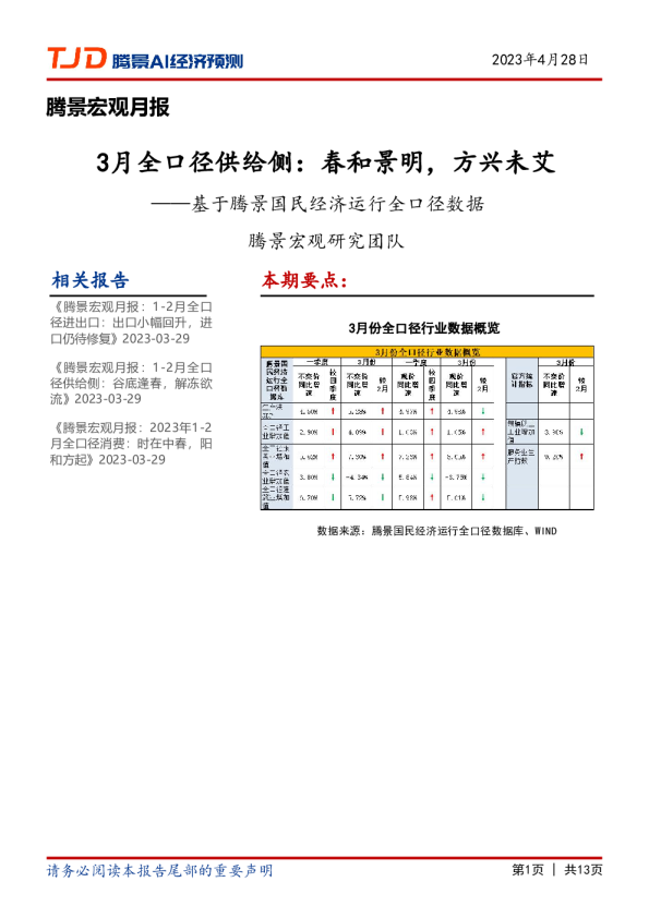 宏观月报：3月全口径供给侧：春和景明，方兴未艾