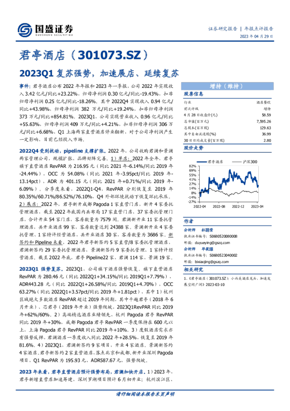 2023Q1复苏强势，加速展店、延续复苏