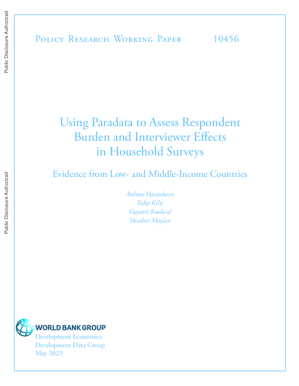 大使用 Paradata 评议家庭调查中接受采访者承担和采访者实效来 ： 从中低收入国家的证据 （ 英 ）