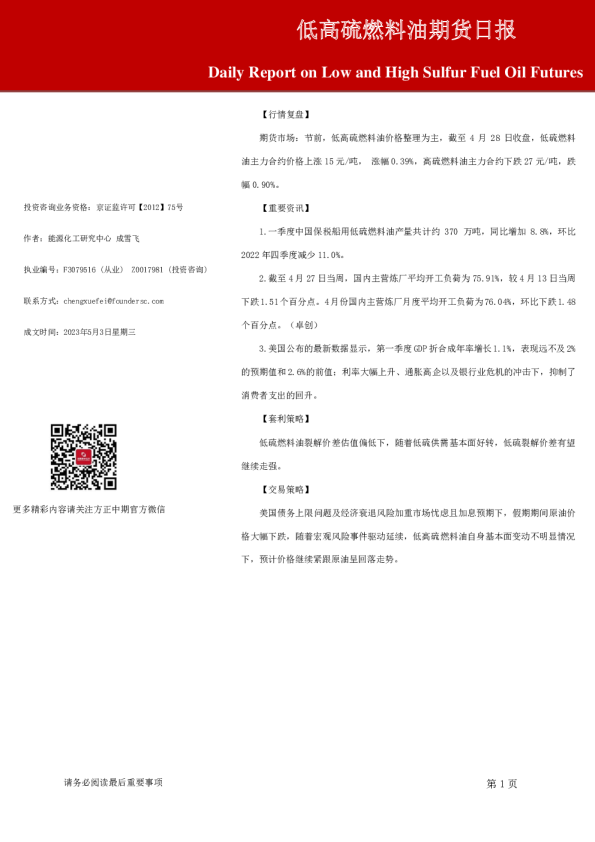 低高硫燃料油期货日报