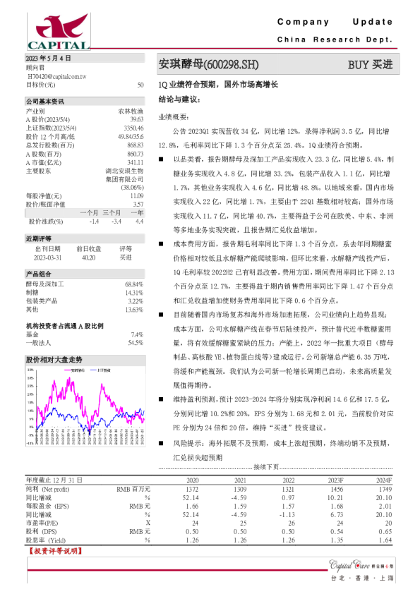 1Q业绩符合预期，国外市场高增长