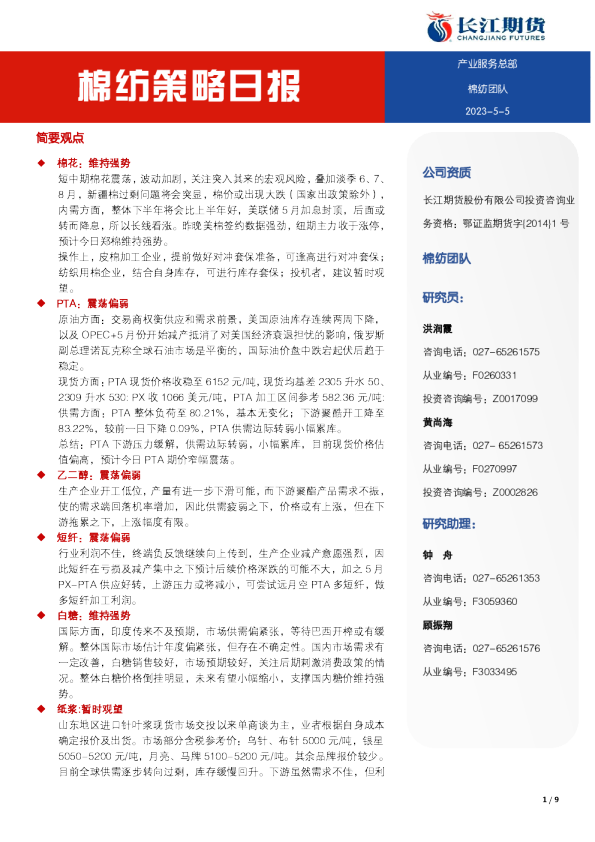 棉纺策略日报