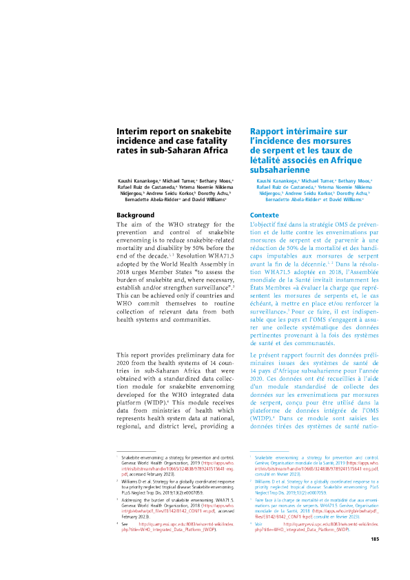 撒哈拉以南非洲蛇咬伤发生率和病死率临时报告