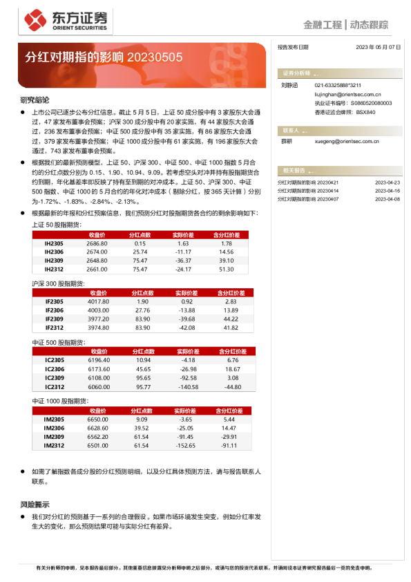 分红对期指的影响20230505