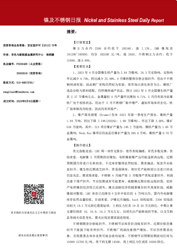 镍及不锈钢日报
