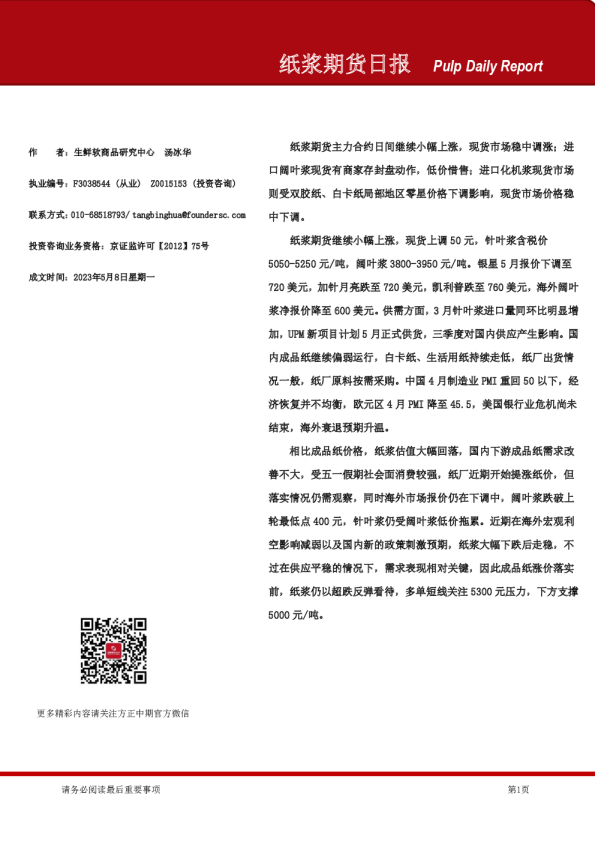 纸浆期货日报