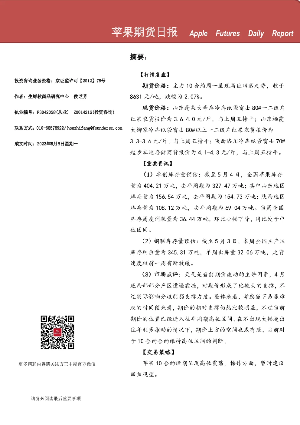 苹果期货日报